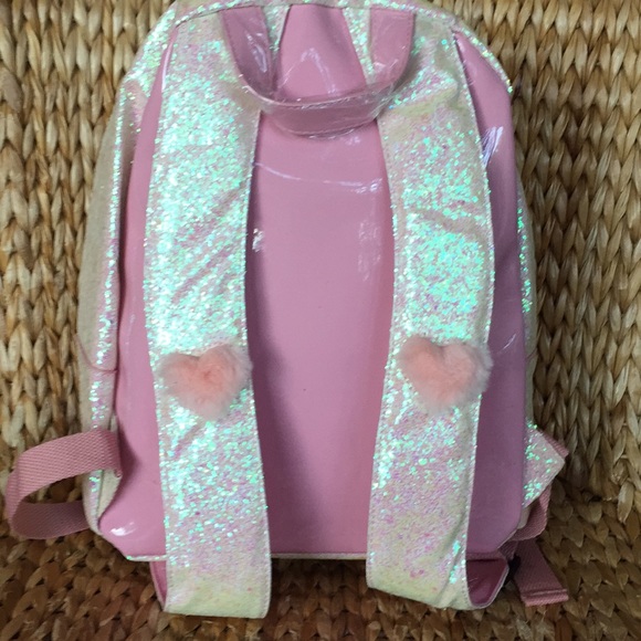 💕YRU Pink Fuzzy Heart Glitter Backpack - Picture 3 of 8